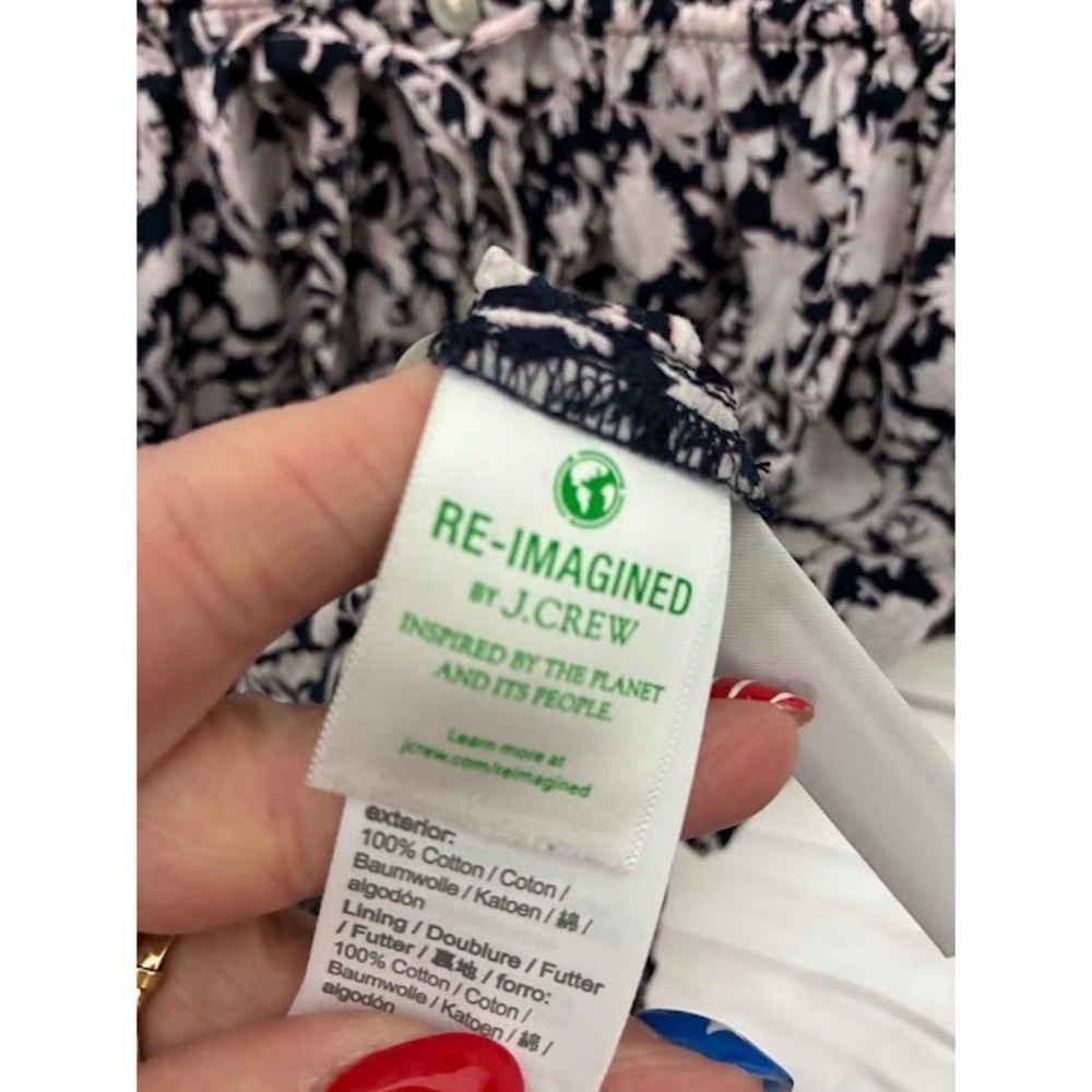 J.Crew Re-Imagined Floral Cotton Midi Dress Navy White Pink Drawstring Waist 6 - Picture 6 of 8